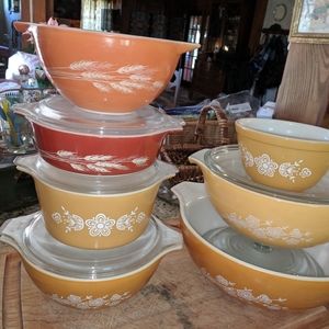 12 PC's Pyrex Golden Butterfly & Wheat mixing bowl